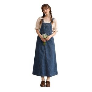 Expressions Blue Denim Overall Maxi Dress Med Cotttagecore Vintage Y2K 1990s